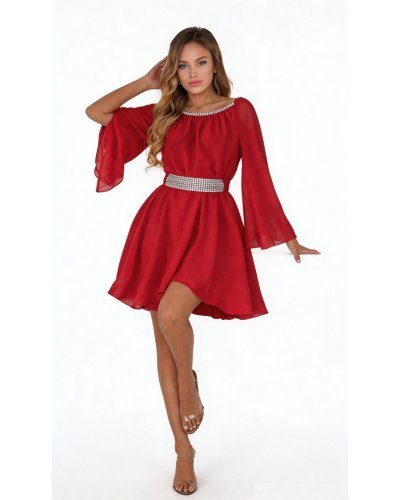 Rochii de Ocazie Elegante, Rochie midi rosie din voal vaporoasa Alexia - jojofashion.ro