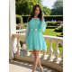 Rochie de ocazie scurta din voal menta vaporoasa cu maneca lunga Raisa 4 - jojofashion.ro