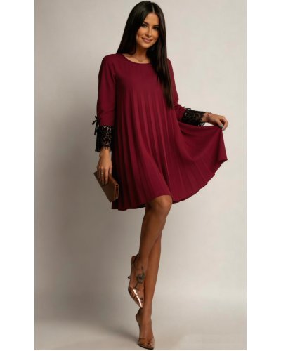 Rochii, Rochie midi burgundy plisata croi A Patricia2 - jojofashion.ro
