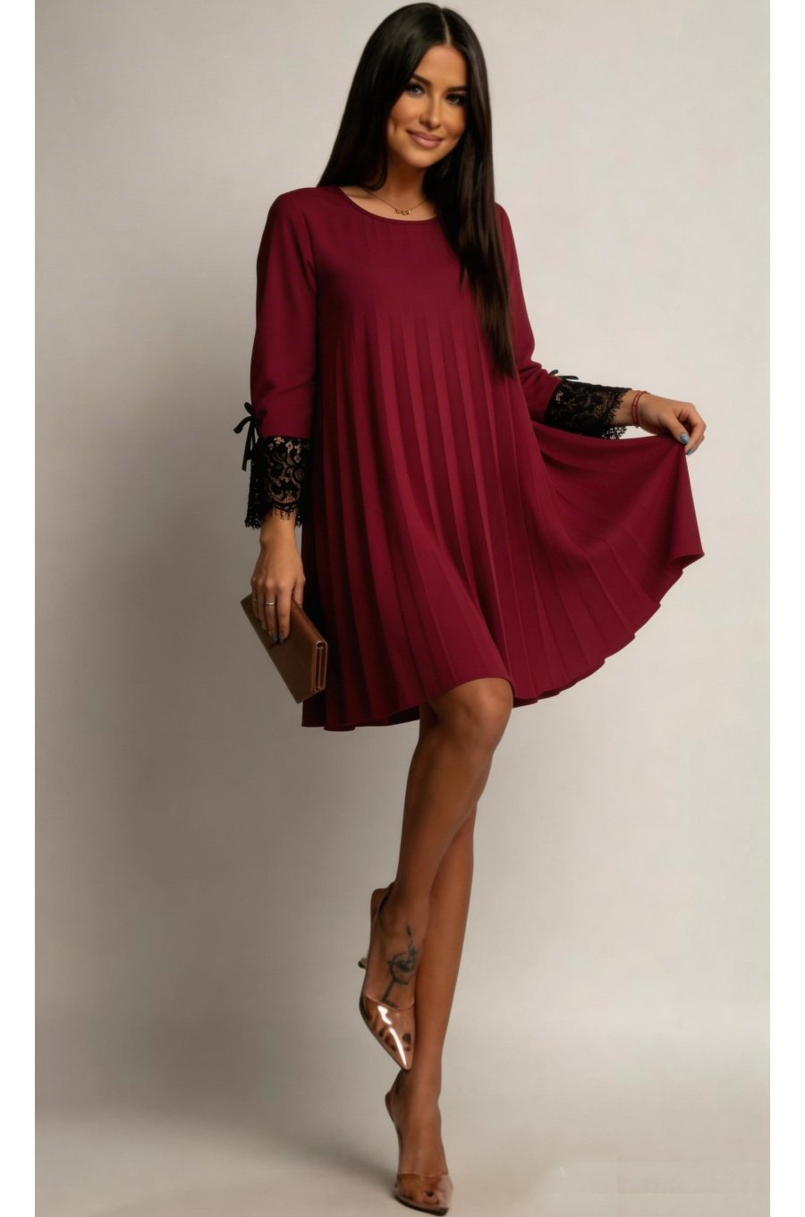 Rochie midi burgundy plisata croi A Patricia2 1 - jojofashion.ro