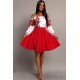 Rochie traditionala midi din tafta rosie cu maci Azra 2 - jojofashion.ro