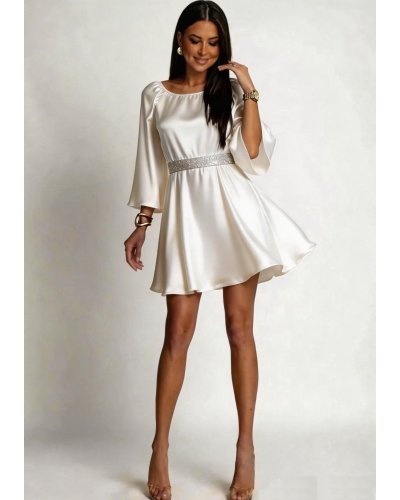 Rochii albe, Rochie cununie civila scurta alba din satin babydoll Odessa  - jojofashion.ro