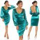 Rochie midi mulata din satin verde cu maneca lunga Luissa 7 - jojofashion.ro
