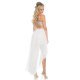 Rochie cununie civila scurta, voal cu paiete argintii, alba, cu trena,  Ylara 3 - jojofashion.ro