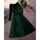 Rochie eleganta de ocazie din catifea verde, midi, plisata, Aryanne 2 - jojofashion.ro