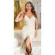 Rochie midi imitatie piele bej, petrecuta, crapata pe picior, Leelas 2 - jojofashion.ro