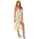 Rochie midi imitatie piele bej, petrecuta, crapata pe picior, Leelas 6 - jojofashion.ro