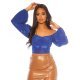 Crop top albastru cu umerii goi LatinaLook Crop top albastru cu umerii goi LatinaLook 2 - jojofashion.ro