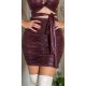 Fusta mulata scurta burgundy cu talia inalta drapata WetLook Agnisa 2 - jojofashion.ro