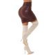 Fusta mulata scurta burgundy cu talia inalta drapata WetLook Agnisa 4 - jojofashion.ro