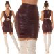 Fusta mulata scurta burgundy cu talia inalta drapata WetLook Agnisa 5 - jojofashion.ro