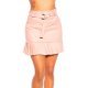 Fusta din piele eco scurta roz cu volan plisat Kylie 3 - jojofashion.ro
