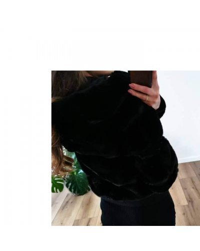 Geaca dama de iarna, scurta, blana eco neagra, cu gluga Falima Geci dama, Geaca dama de iarna, scurta, blana eco neagra, cu gluga Falima - jojofashion.ro