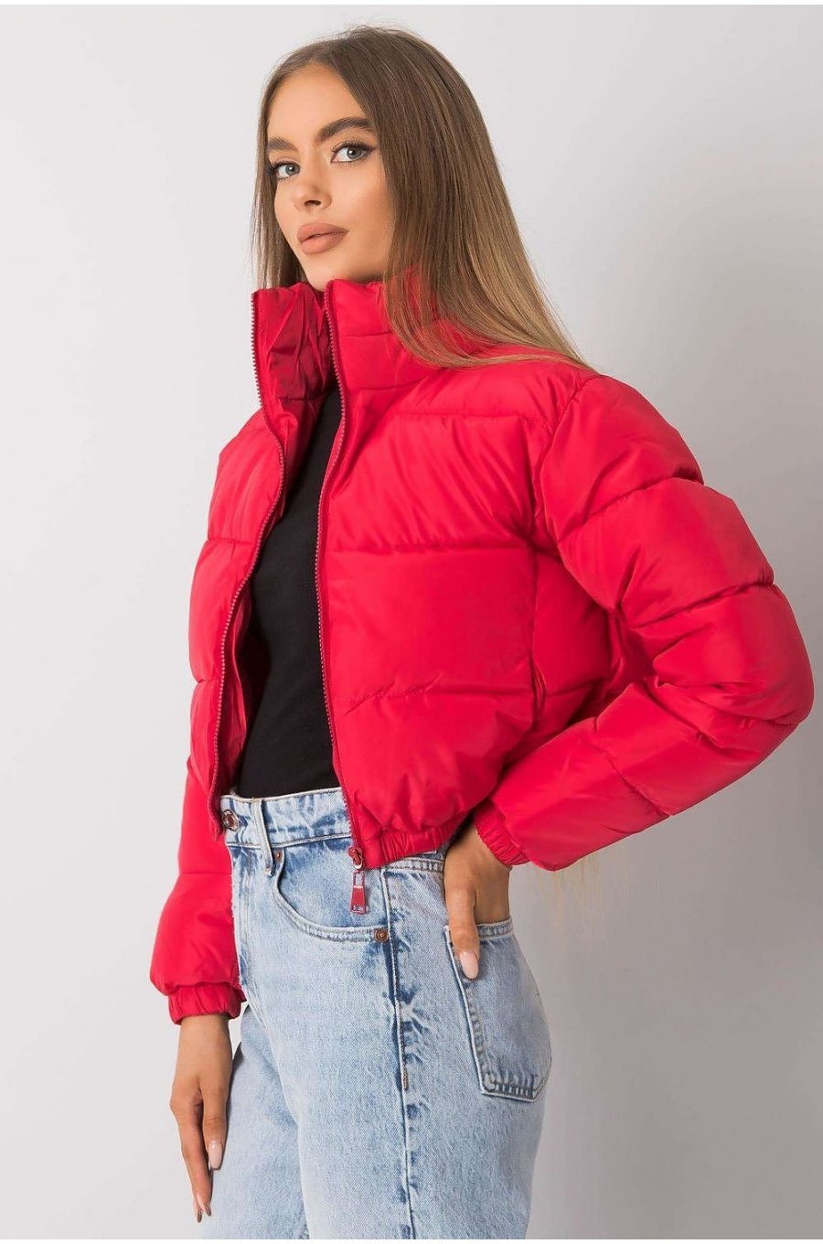 Geaca dama bomber scurta, rosie, matlasata, Amedeia 2 - jojofashion.ro