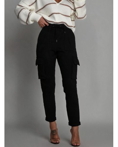 Pantaloni dama, Pantaloni dama casual negri cu buzunare laterale Ereny - jojofashion.ro