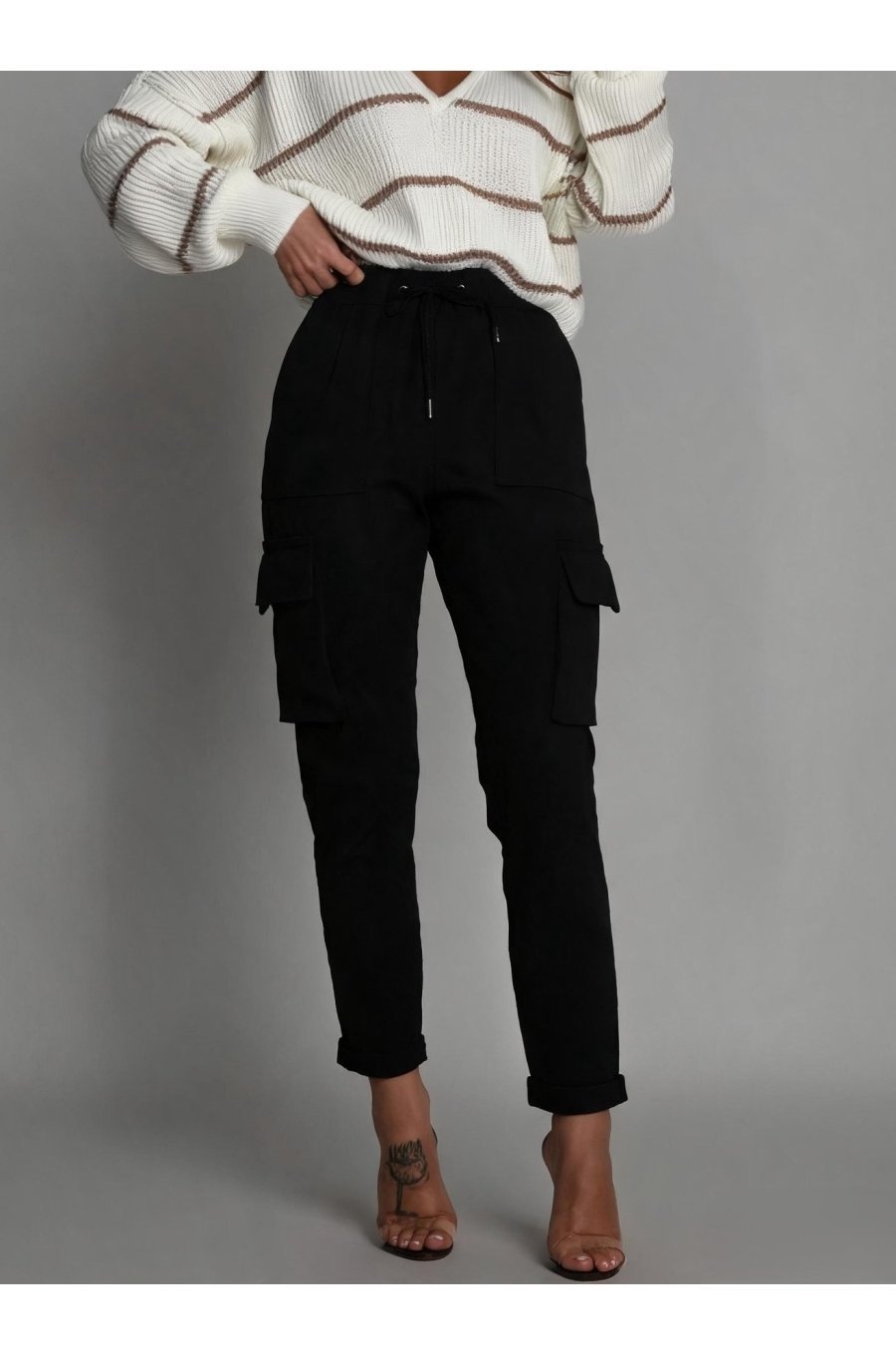 Pantaloni dama casual negri cu buzunare laterale Ereny 1 - jojofashion.ro
