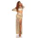 Rochie de seara lunga, glitter, aurie, cu maneca lunga, Andradda 2 - jojofashion.ro