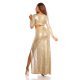 Rochie de seara lunga, glitter, aurie, cu maneca lunga, Andradda 3 - jojofashion.ro