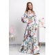Rochie alba lunga cu flori multicolore cu maneca lunga suprapusa Rosella 3 - jojofashion.ro