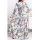 Rochie alba lunga cu flori multicolore cu maneca lunga suprapusa Rosella 5 - jojofashion.ro