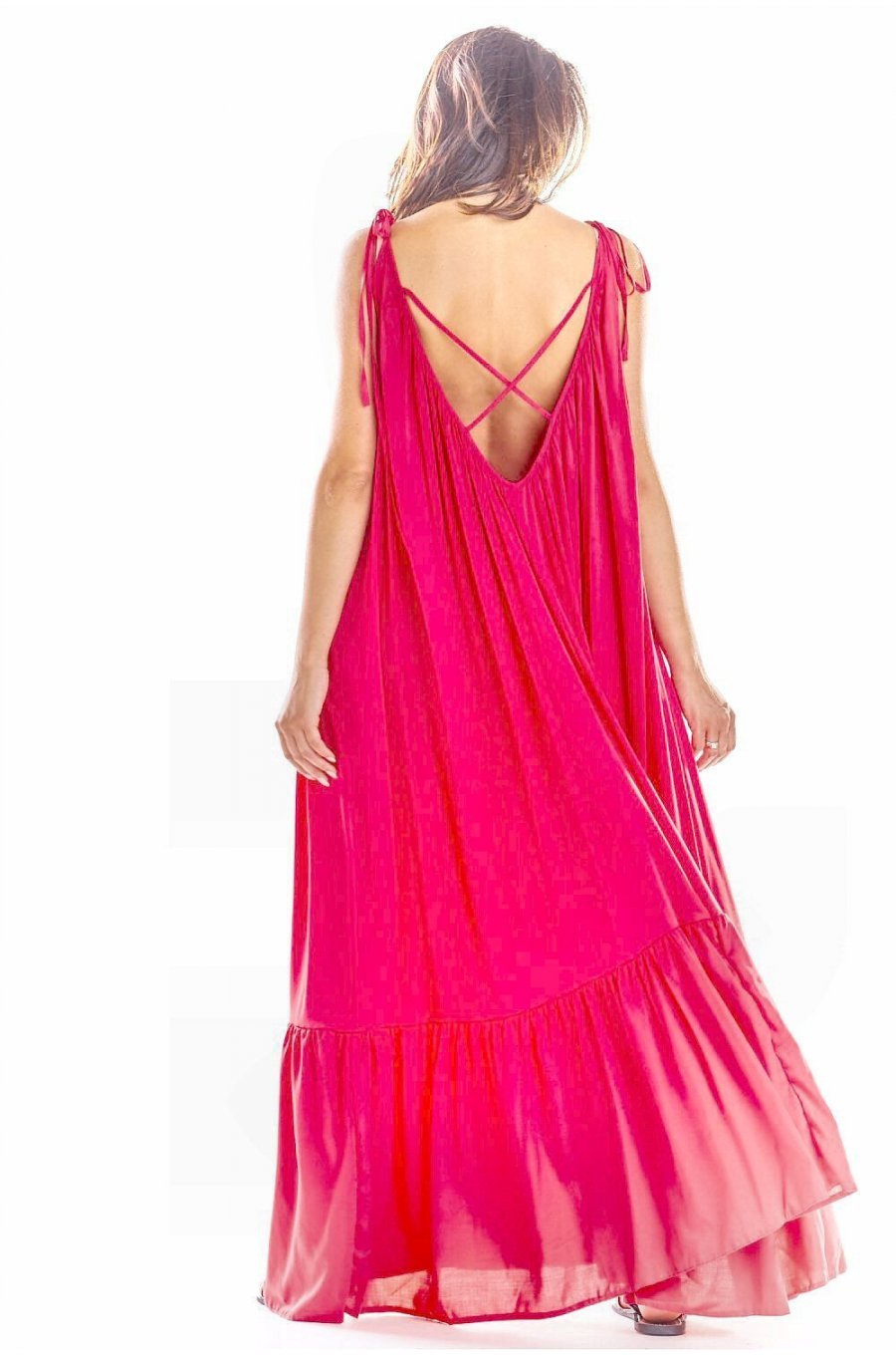 Rochie de vara lunga roz ciclam vaporoasa oversize Francina 2 - jojofashion.ro