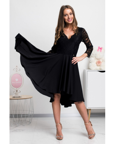 Rochii, Rochie midi neagra din dantela asimetrica Anastasia  - jojofashion.ro
