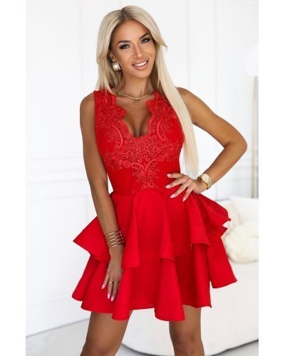 Rochie scurta rosie din dantela baby doll cu volane Ania Rochii scurte, Rochie scurta rosie din dantela baby doll cu volane Ania - jojofashion.ro