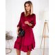 Rochie de ocazie midi, din catifea burgundy, cu maneca lunga si volan, Flavia 2 - jojofashion.ro