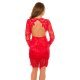 Rochie scurta rosie din dantela cu maneca lunga Novia 2 - jojofashion.ro