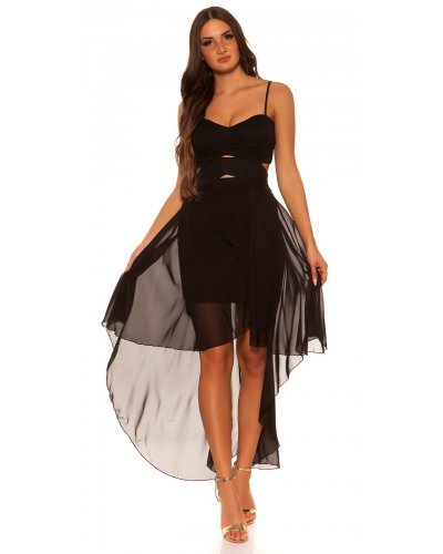 Rochie scurta neagra vaporoasa cu trena Marlyn Rochii de Ocazie Elegante, Rochie scurta neagra vaporoasa cu trena Marlyn - jojofashion.ro