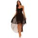 Rochie scurta neagra vaporoasa cu trena Marlyn 2 - jojofashion.ro