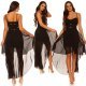 Rochie scurta neagra vaporoasa cu trena Marlyn 5 - jojofashion.ro
