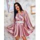 Rochie scurta din satin roz baby doll vaporoasa Merida  2 - jojofashion.ro