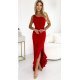 Rochie lunga rosie mulata cu un umar gol asimetrica Aniko  2 - jojofashion.ro