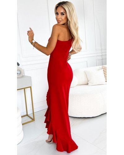 Rochie lunga rosie mulata cu un umar gol asimetrica Aniko  Rochii lungi, Rochie lunga rosie mulata cu un umar gol asimetrica Aniko  - jojofashion.ro