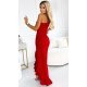 Rochie lunga rosie mulata cu un umar gol asimetrica Aniko  3 - jojofashion.ro