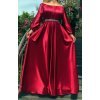 Rochie lunga burgundy din satin vaporoasa cu maneca lunga Larisa 