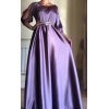 Rochie de ocazie lunga, din satin, lila, cu maneca lunga, vaporoasa, Larisa 