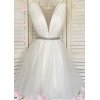 Rochie de ocazie din tul alb scurta baby doll Adelya 