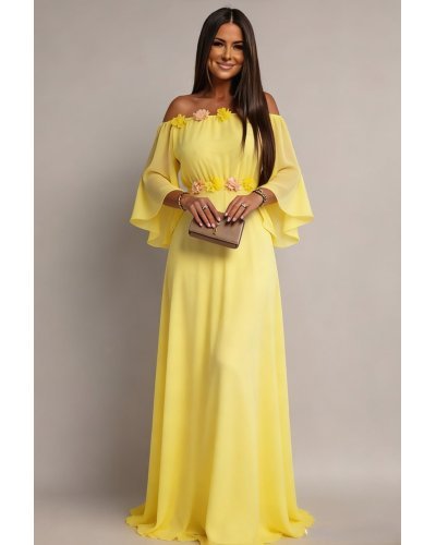 Rochii vaporoase, Rochie lunga galbena din voal vaporoasa AngelD - jojofashion.ro