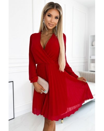 Rochie scurta rosie din voal sifon cu maneca lunga Lisa Rochii de Ocazie Elegante, Rochie scurta rosie din voal sifon cu maneca lunga Lisa - jojofashion.ro