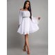 Rochie cununie civila scurta, din voal, alba, cu maneca lunga, vaporoasa, Alexia 2 - jojofashion.ro