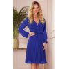 Rochie midi albastra din voal plisata cu maneca lunga Lisa