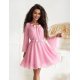 Rochie de ocazie scurta roz din voal cu maneca lunga Raisa 3 - jojofashion.ro