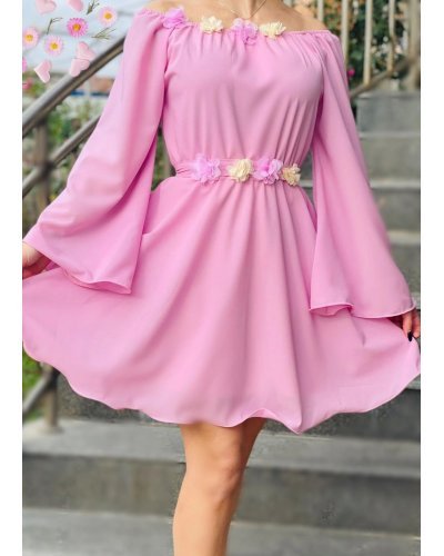 Rochie scurta roz din voal cu maneca lunga Raisa Rochii scurte, Rochie scurta roz din voal cu maneca lunga Raisa - jojofashion.ro