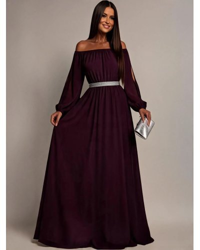 Rochii voal, Rochie de ocazie vaporoasa lunga voal mov Afrodita - jojofashion.ro