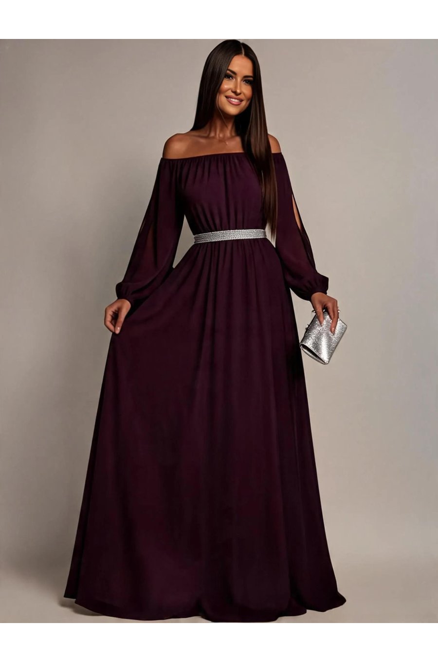 Rochie de ocazie vaporoasa lunga voal mov Afrodita 2 - jojofashion.ro
