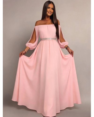 Rochii, Rochie lunga roz pal din voal vaporoasa Afrodita - jojofashion.ro