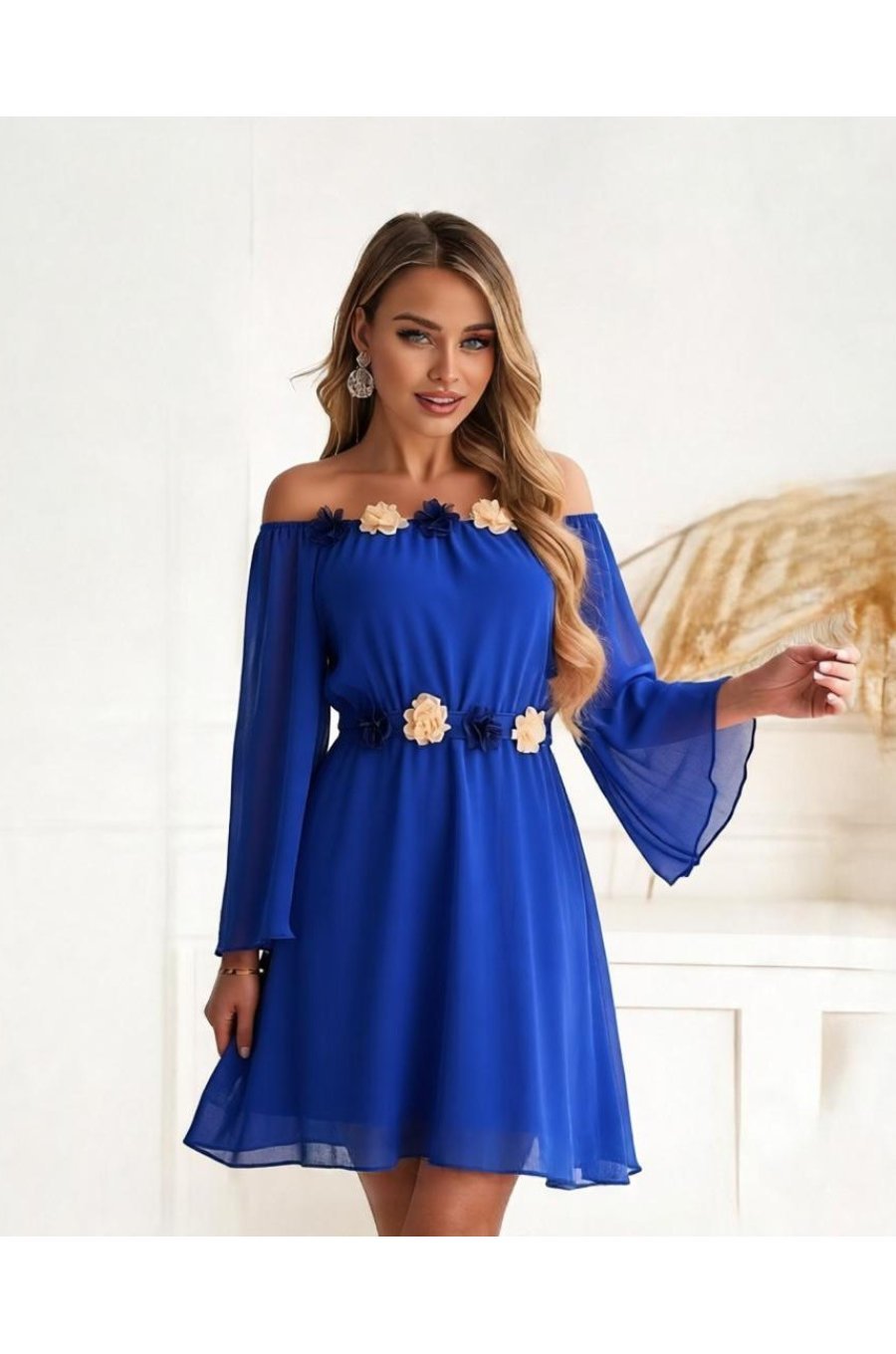 Rochie de ocazie scurta albastra din voal vaporoasa Raisa 1 - jojofashion.ro