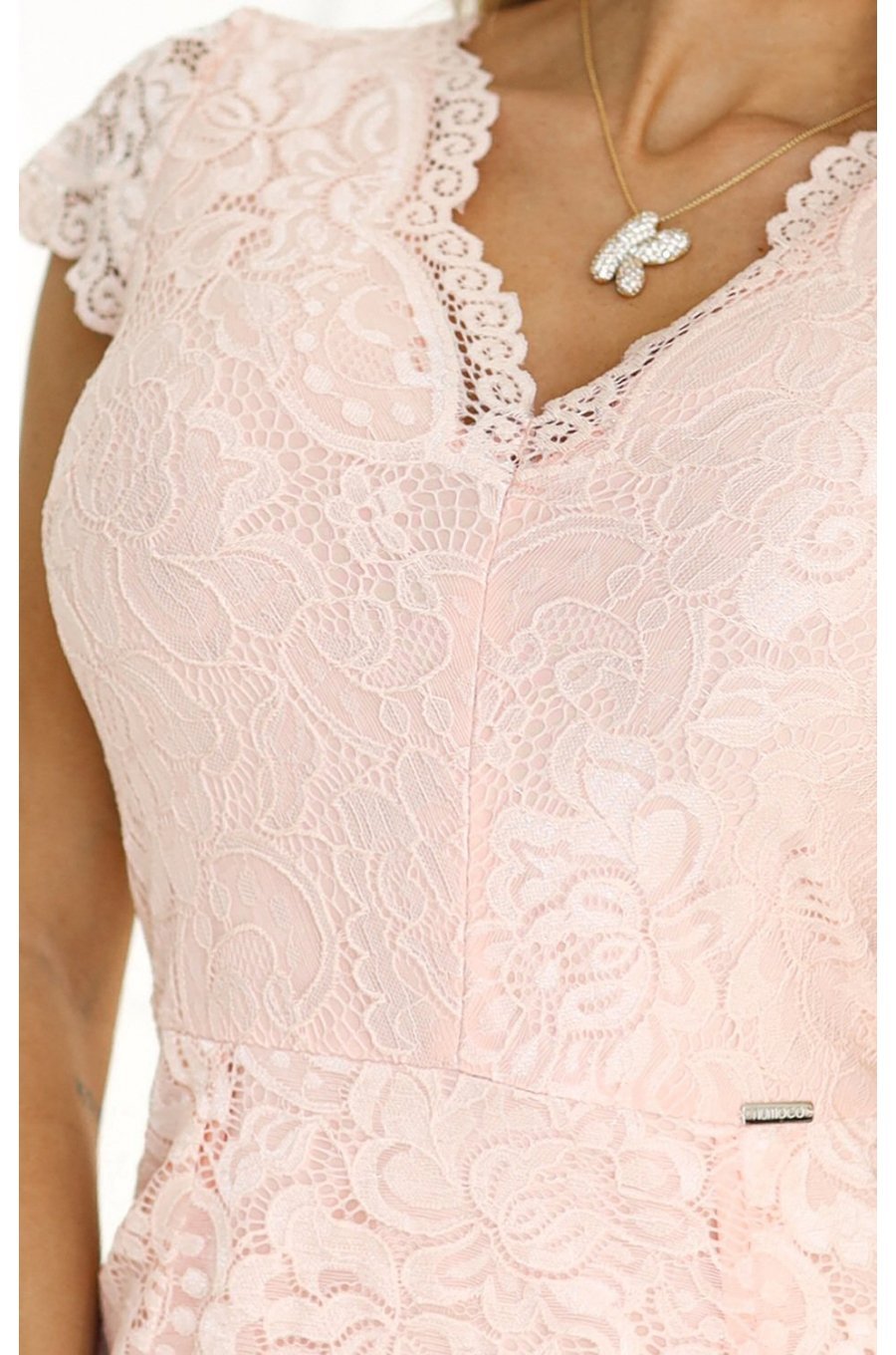 Rochie midi roz pal din dantela Alissa  4 - jojofashion.ro
